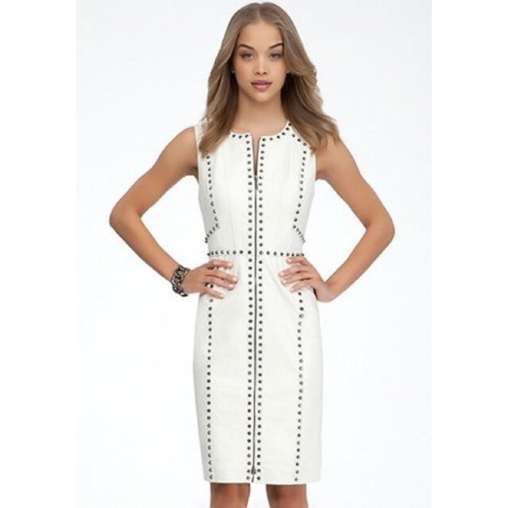 NWT Bebe studded leather dress -cream